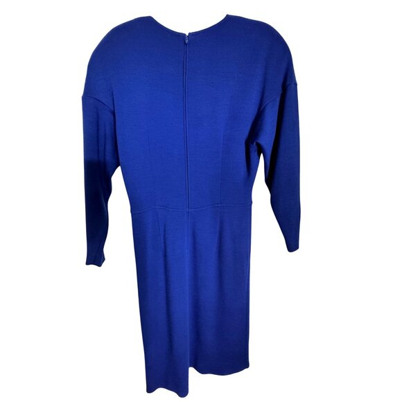 Vintage Erreuno Italian Royal Blue Wool Long Sleeve Dress Size 42 Eighties Class - Picture 2 of 6